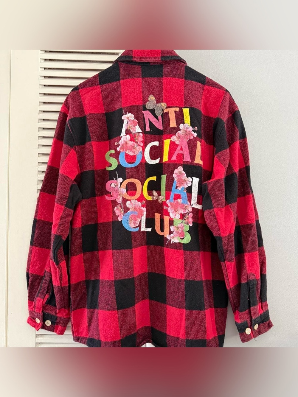 Anti Social Social Club Red Flannel Longsleeve Shirt Size L - Picture 2 of 8